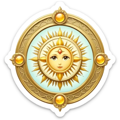magical tarot-like card inspired by the Clow Cards from Cardcaptor Sakura. The card has ornate golden borders, a sun or moon symbol at the top, and a mysterious illustration in the center. sticker