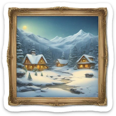 WINTER CHRISTMAS LANDSCAPE PICTURE WITH FRAME sticker