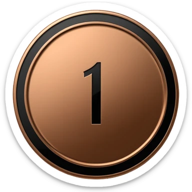 Emoji icon of a black coin with engraved number 1, minimalist style, isolated sticker