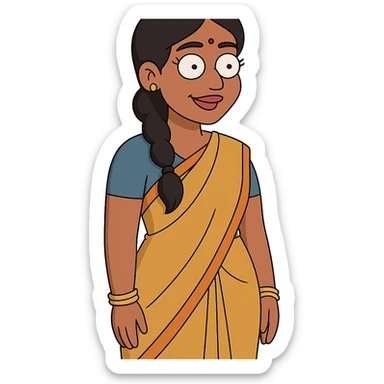 Tamil girl in modern cartoon look, traditional dress sticker
