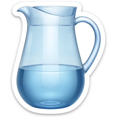 A water pitcher, transparent, slightly blue water, no lid, no droplets, tall, without a handle or spout.
 sticker