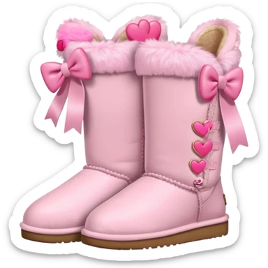 Cute pastel pink furry UGGS with bows and heart accessories  sticker