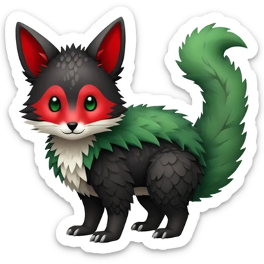 Kawaii Cute Edgy Black Green Red Vernid-Trico-animal-creature full body sticker
