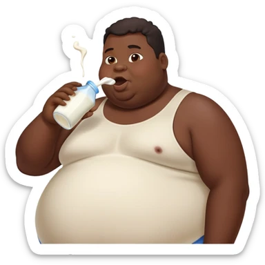 fat black person with tummy hanging out chugging milk sticker