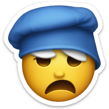 Angry emoji wearing a blue nightcap sticker