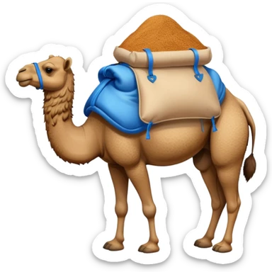 a camel with a blue sack with spices on his back sticker