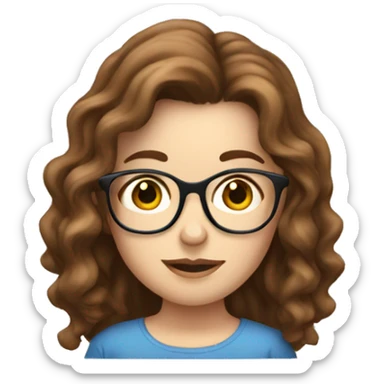 White girl with glasses and brown wavy hair reading on smart phone sticker