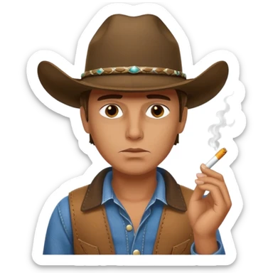 Serious guy with a cowboy hat smoking sticker