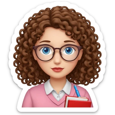 teacher blue eyes glasses curly brown hair long kind valentine sticker
