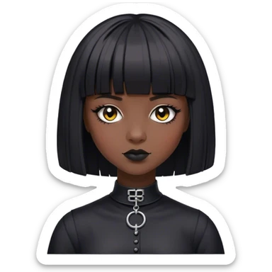 Young woman with dark skin and bob hair with bangs and goth style  sticker