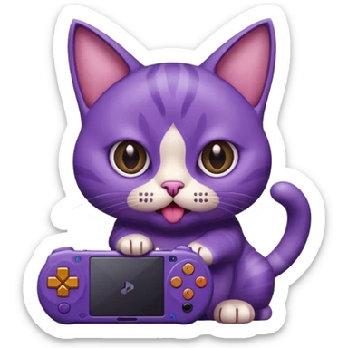 purple cat with huge eyes smelly lines and their massive brown tongue out also a playstation next to it sticker