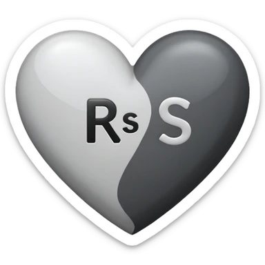 A heart in black nd grey with white mixed, with a word inside as 'RS' in Stylish font with colour white sticker