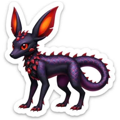Gothic Black red purple Scaley Exotic Salandit-Umbreon-Houndoom-Fakémon-hybrid-creature (full body), 4 legs sticker
