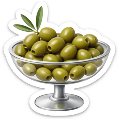 Silver cocktail dish filled with green olives  sticker