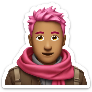 Man with pink marks on his face and short spiky pink hair and a red scarf on his neck sticker