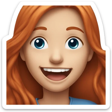 a girl with blue eyes and long red hair laughs sticker