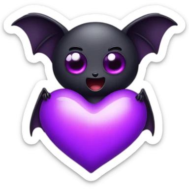 black bat with white eyes holding purple heart sticker