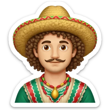 painted face mexican theme, curly hair, male, white sticker