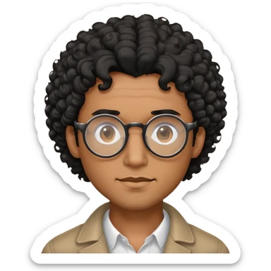 a man with curly hair and circular glasses and a bears with brown skin  sticker