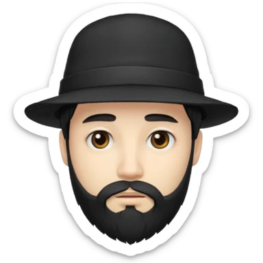 man with beard and emo hair with hat sticker