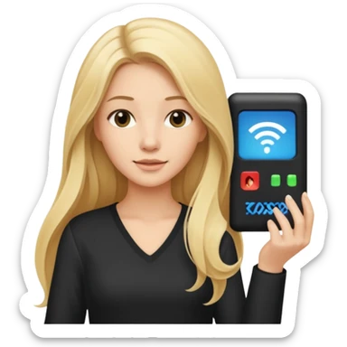 mujer  joven rubia con pelo largo con modem de internet sticker