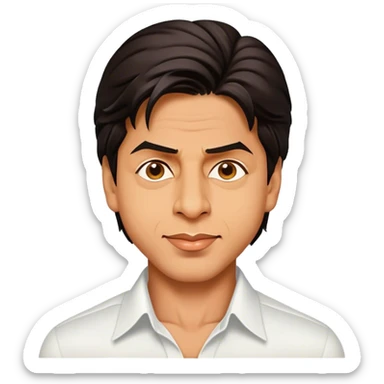 Cinematic Realistic Shah Rukh Khan Pop Culture Emoji, showcasing the charismatic charm of the Bollywood superstar rendered with lifelike detail and captivating lighting. sticker