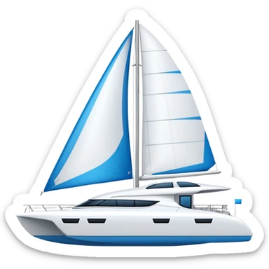 A catamaran with a white background. No wording or lettering on the boat  sticker