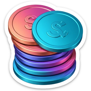 Stack of coins in gradient of turquoise, blue, pink, purple, and coral color sticker