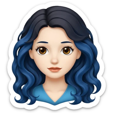 Black/blue hair brown eyes long long wavy hair white skin woman sticker