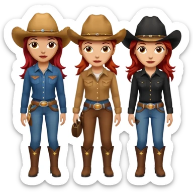 3 cowgirls one red hair one brown hair one black sticker