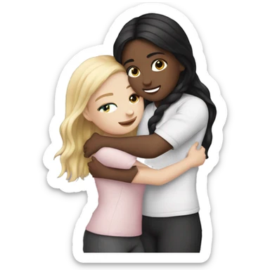 White Girl hugs white girl both with black hair sticker