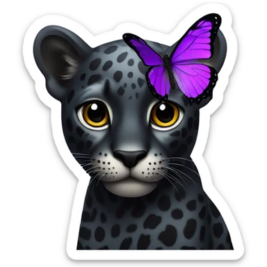 Black Jaguar with purple butterfly  sticker