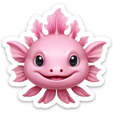 Cinematic Comical Axolotl Portrait Emoji, Head tilted dramatically with an exaggeratedly amused expression, featuring smooth, pale pink skin with ruffled, feathery gills and wide, expressive dark eyes filled with playful disbelief, Simplified yet hilariously expressive features, highly detailed, glowing with a slightly sassy glow, high shine, dramatic yet playful, stylized with an air of cheeky mischief, bright and endearing, soft glowing outline, capturing the essence of a spirited and over-the-top aquatic friend, so meme-worthy it feels like it could side-eye its way into internet fame instantly! sticker