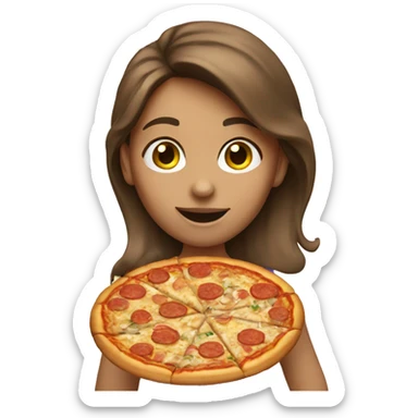 Girl with brown hair eating pizza sticker