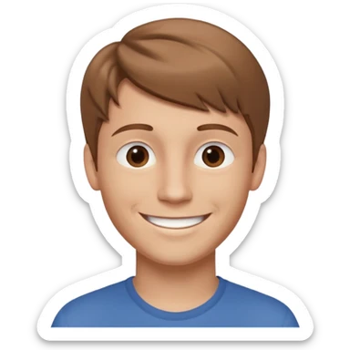 round emoji, smiling young man with light brown hair, neutral background, subtle 3D effect, high resolution, no text sticker