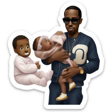 P diddy with oil and a baby in his hand sticker