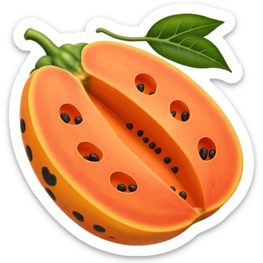 A beautiful papaya fruit is peeled and has black spots.It should be very ripe.like emoji sticker