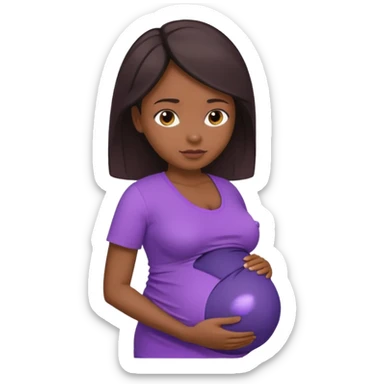 Dark brownskin woman with purple shirt, pregnant with head, neck and upper thorax only sticker
