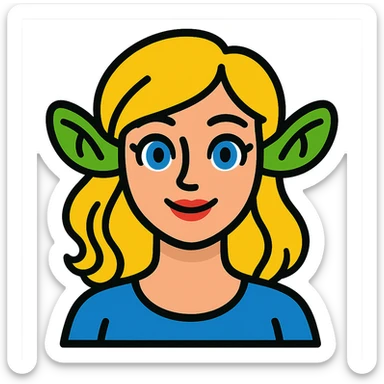 pretty girl with blonde hair, blue eyes, green ogre ears in vibrant toon style sticker