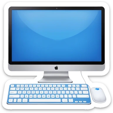 The computer has a blue screen and a lot of writing in white color. sticker