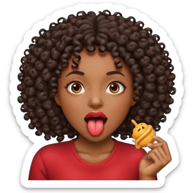 uma mulher negra com cachos com cara de safada mordendo a língua  sticker