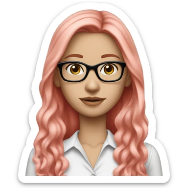 White-girl-with-long-hair-red-head-blue-eyes-wearing-glasses-blouse-formal-pink sticker