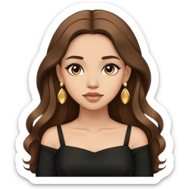 Beautiful woman,cute, long brown hair in dark dress with gold earrings sticker