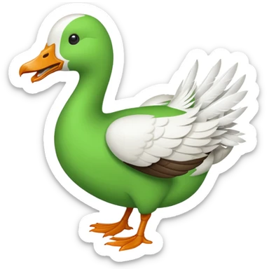 Green goose emoji, it's carrying a knife in it's teeth. Furiously running. Use 🪿 shape but color it bright green (#39C700) sticker