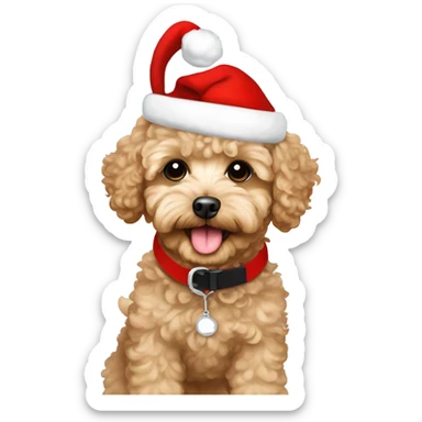 Cute tan curly Maltipoo with Santa hat and collar that says Milo  sticker