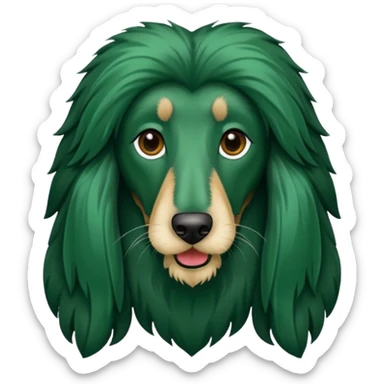 dark green dog extra furry afghan hound. The dog fur is totally dark green sticker