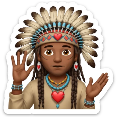 Black American man dark brown with dreads with a American Indian headdress with doing heart me sticker