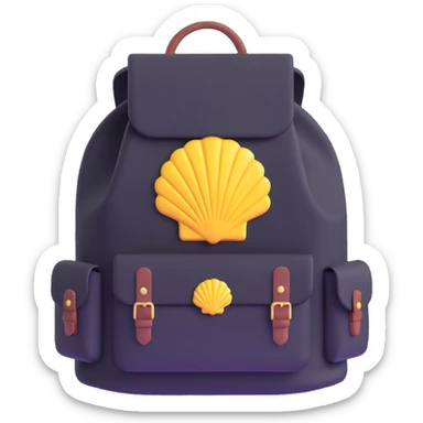 pilgrim backpack with scallop shell symbol sticker