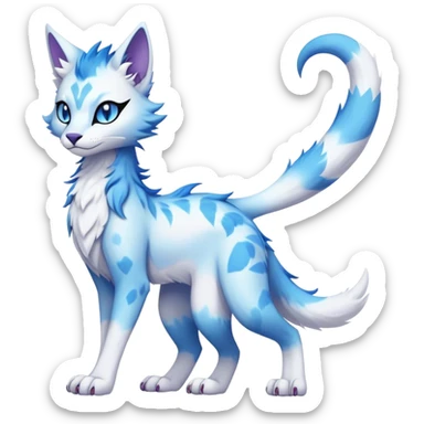 Kawaii dark edgy fantasy pastel ethereal feline-vernid-sergal-fursona animal creature with a tufted tail full body sticker