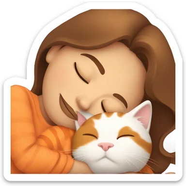 White girl brown hair sleeping with orange kitty sticker